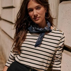 Sezane Colette Striped Button Shoulder Top